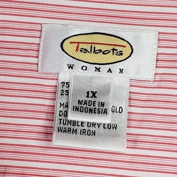 Talbots Women's Plus 1X Pink Striped Long Sleeve Button Up Shirt Collared - Picture 7 of 8